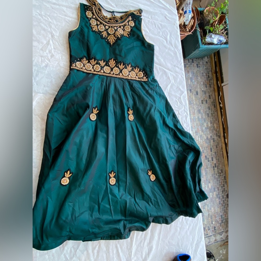 Chameleon black green silk halter dress for girls